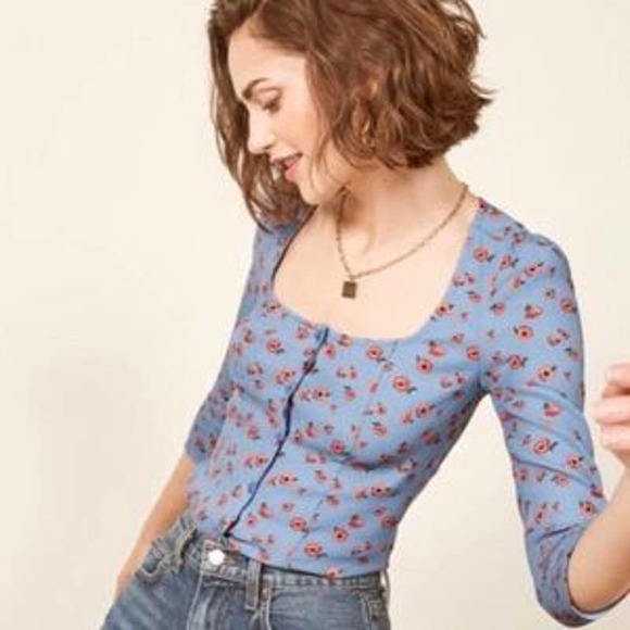 Reformation Tops - Reformation Blue Floral Top XS